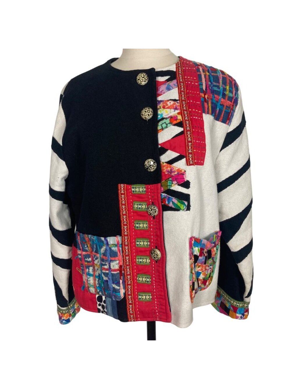 Vintage Parsley & Sage Patchwork Jacket Large Colorful Applique Boho Art to Wear